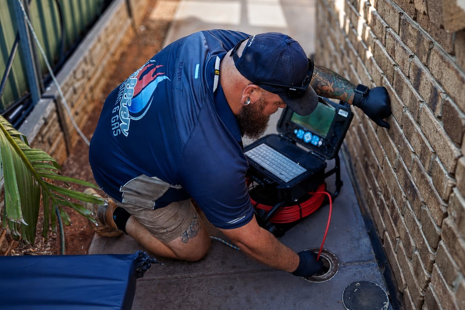 Drain camera inspection on a Hillier job